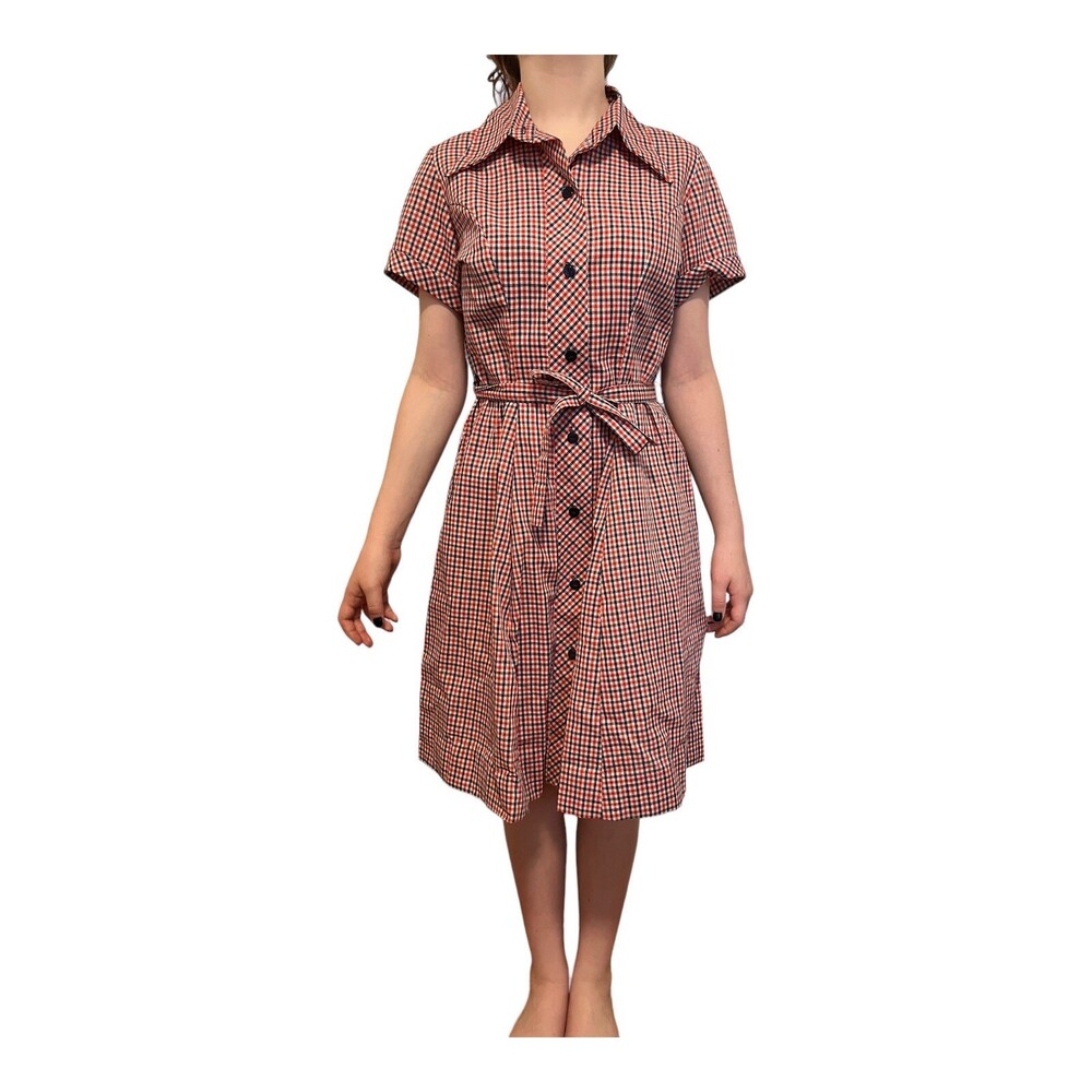 VTG 30s 40s DeeDee Decatur Red White Blue Gingham Housewife Pinup Dress 40" Bust